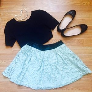 BCBGeneration Seafoam Green Lace/Fauxleather Skirt